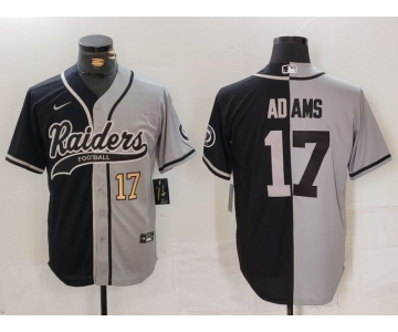 Men's Las Vegas Raiders #17 Davante Adams Number Grey Black Split Cool Base Stitched Baseball Jersey