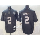 Men's Las Vegas Raiders #2 Ashton Jeanty Black 2025 Draft F.U.S.E. With 4-Star C Patch Nevada Silver Stat Patch And 65th Anniversary Patch Stitched Footbal