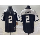 Men's Las Vegas Raiders #2 Ashton Jeanty Black White 2025 Draft F.U.S.E. With Nevada Silver Stat Patch And 65th Anniversary Patch Football Stitched Jersey