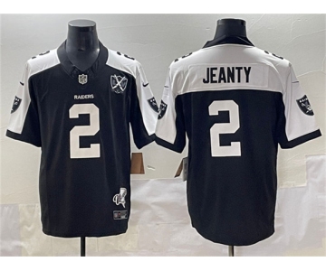Men's Las Vegas Raiders #2 Ashton Jeanty Black White 2025 Draft F.U.S.E. With Nevada Silver Stat Patch And 65th Anniversary Patch Football Stitched Jersey