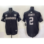 Men's Las Vegas Raiders #2 Ashton Jeanty Black With Nevada Silver Stat Patch And 65th Anniversary Patch 3-Star C Patch Stitched Baseball Jersey