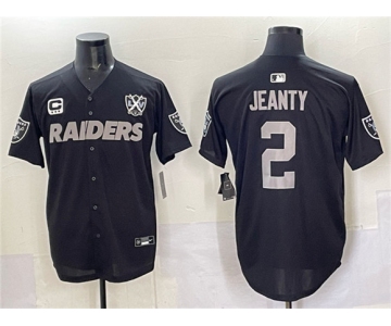 Men's Las Vegas Raiders #2 Ashton Jeanty Black With Nevada Silver Stat Patch And 65th Anniversary Patch 3-Star C Patch Stitched Baseball Jersey