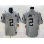 Men's Las Vegas Raiders #2 Ashton Jeanty Gray 2025 Draft F.U.S.E. With Nevada Silver Stat Patch And 65th Anniversary Patch Football Stitched Jersey