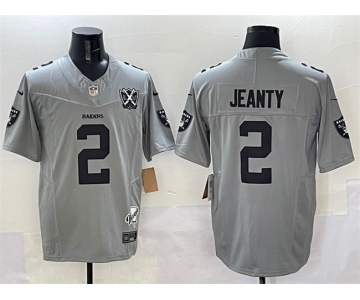 Men's Las Vegas Raiders #2 Ashton Jeanty Gray 2025 Draft F.U.S.E. With Nevada Silver Stat Patch And 65th Anniversary Patch Football Stitched Jersey