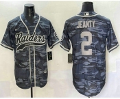 Men's Las Vegas Raiders #2 Ashton Jeanty Grey Camo With Patch Cool Base Stitched Baseball Jersey