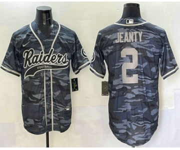 Men's Las Vegas Raiders #2 Ashton Jeanty Grey Camo With Patch Cool Base Stitched Baseball Jersey