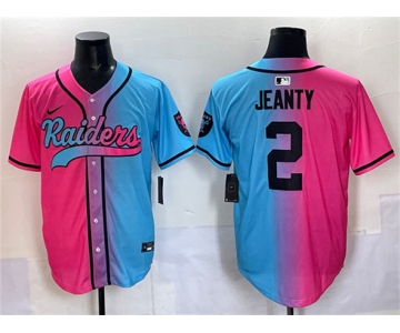 Men's Las Vegas Raiders #2 Ashton Jeanty Pink Blue Limited Stitched Baseball Jersey