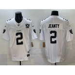 Men's Las Vegas Raiders #2 Ashton Jeanty White 2025 Draft F.U.S.E. With Nevada Silver Stat Patch And 65th Anniversary Patch Stitched Football Jersey