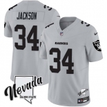 Men's Las Vegas Raiders #34 Bo Jackson Gray F.U.S.E. With Nevada Silver Stat Patch Vapor Limited Football Stitched Jersey