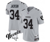 Men's Las Vegas Raiders #34 Bo Jackson Gray F.U.S.E. With Nevada Silver Stat Patch Vapor Limited Football Stitched Jersey