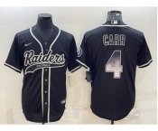 Men's Las Vegas Raiders #4 Derek Carr Black Gold With Patch Smoke Cool Base Stitched Baseball Jersey