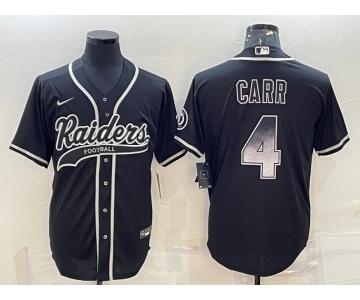 Men's Las Vegas Raiders #4 Derek Carr Black Gold With Patch Smoke Cool Base Stitched Baseball Jersey