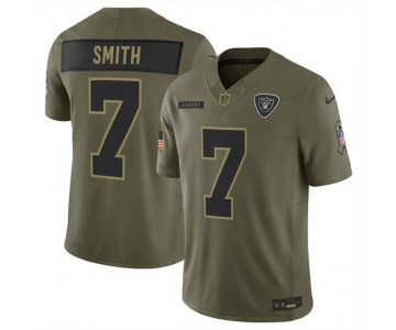 Men's Las Vegas Raiders #7 Geno Smith Olive 2025 Salute to Service Limited Football Stitched Jersey