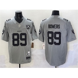 Men's Las Vegas Raiders #89 Brock Bowers Gray 2024 F.U.S.E With Nevada Silver Stat Patch And 65th Anniversary Patch Stitched Football Jersey