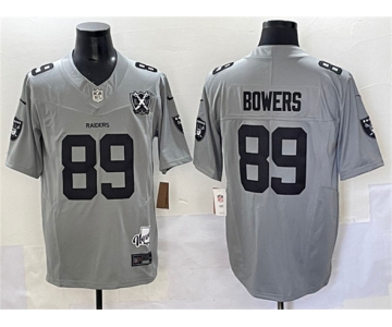 Men's Las Vegas Raiders #89 Brock Bowers Gray 2024 F.U.S.E With Nevada Silver Stat Patch And 65th Anniversary Patch Stitched Football Jersey