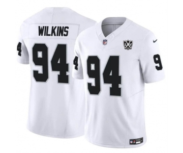 Men's Las Vegas Raiders #94 Christian Wilkins White 2024 F.U.S.E 65th Anniversary Patch Vapor Stitched Football Jersey