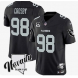 Men's Las Vegas Raiders #98 Maxx Crosby Black 2024 F.U.S.E With Nevada Silver Stat Patch And 3-Star C Patch Stitched Football Jersey