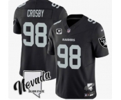 Men's Las Vegas Raiders #98 Maxx Crosby Black 2024 F.U.S.E With Nevada Silver Stat Patch And 3-Star C Patch Stitched Football Jersey
