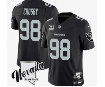 Men's Las Vegas Raiders #98 Maxx Crosby Black 2024 F.U.S.E With Nevada Silver Stat Patch And 3-Star C Patch Stitched Football Jersey