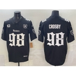 Men's Las Vegas Raiders #98 Maxx Crosby Black F.U.S.E. Gothic Sin City Shadows Edition With 65th Anniversary 3-Star C Patch Vapor Untouchable Limited Stitc