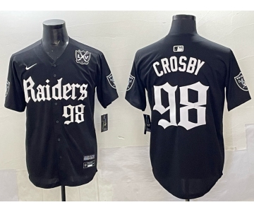 Men's Las Vegas Raiders #98 Maxx Crosby Black 'Gothic Sin City Shadows Edition' With 65th Anniversary Patch Vapor Limited Stitched Baseball Jersey