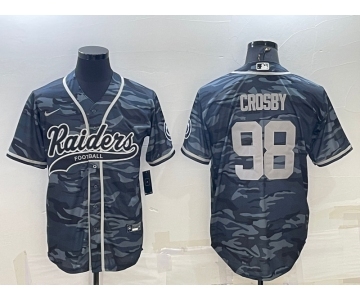 Men's Las Vegas Raiders #98 Maxx Crosby Grey Camo With Patch Cool Base Stitched Baseball Jersey