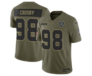 Men's Las Vegas Raiders #98 Maxx Crosby Olive 2025 Salute to Service Limited Football Stitched Jersey