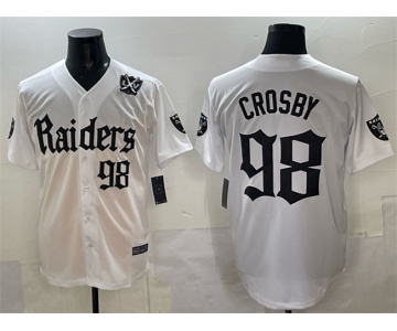 Men's Las Vegas Raiders #98 Maxx Crosby White 'Gothic Sin City Shadows Edition' With 65th Anniversary Patch Vapor Limited Stitched Baseball Jersey
