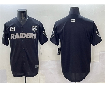 Men's Las Vegas Raiders Blank Black With Nevada Silver Stat Patch And 65th Anniversary Patch 3-Star C Patch Stitched Baseball Jersey