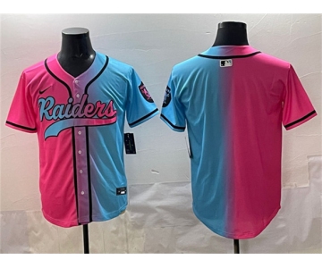 Men's Las Vegas Raiders Blank Pink Blue Limited Stitched Baseball Jersey
