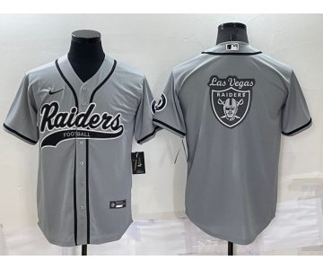 Men's Las Vegas Raiders Grey Team Big Logo With Patch Cool Base Stitched Baseball Jersey