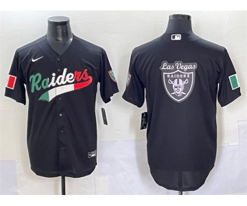 Men's Las Vegas Raiders Team Big Logo Black Mexico Cool Base Stitched Baseball Jersey