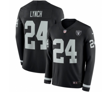 Men's Nike Oakland Raiders #24 Marshawn Lynch Limited Black Therma Long Sleeve NFL Jersey