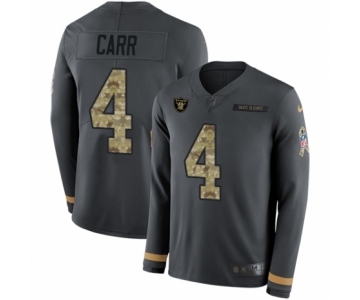 Men's Nike Oakland Raiders #4 Derek Carr Limited Black Salute to Service Therma Long Sleeve NFL Jersey