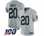 Men's Oakland Raiders #20 Daryl Worley Limited Silver Inverted Legend 100th Season Football Jersey Men's Oakland Raiders #20 Daryl Worley Limited Silver Inverted Legend 100th Season Football Jersey
