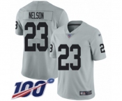 Men's Oakland Raiders #23 Nick Nelson Limited Silver Inverted Legend 100th Season Football Jersey