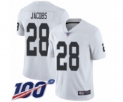 Men's Oakland Raiders #28 Josh Jacobs White Vapor Untouchable Limited Player 100th Season Football Jersey