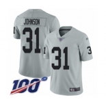 Men's Oakland Raiders #31 Isaiah Johnson Limited Silver Inverted Legend 100th Season Football Jersey