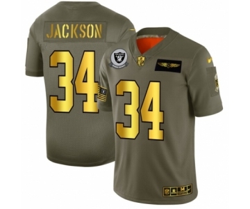 Men's Oakland Raiders #34 Bo Jackson Limited Olive Gold 2019 Salute to Service Football Jersey