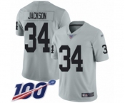 Men's Oakland Raiders #34 Bo Jackson Limited Silver Inverted Legend 100th Season Football Jersey