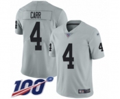Men's Oakland Raiders #4 Derek Carr Limited Silver Inverted Legend 100th Season Football Jersey Men's Oakland Raiders #4 Derek Carr Limited Silver Inverted Legend 100th Season Football Jersey