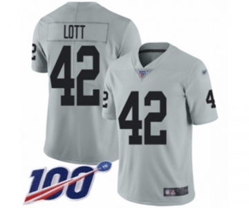 Men's Oakland Raiders #42 Ronnie Lott Limited Silver Inverted Legend 100th Season Football Jersey