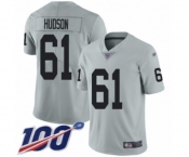 Men's Oakland Raiders #61 Rodney Hudson Limited Silver Inverted Legend 100th Season Football Jersey