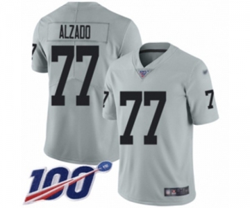 Men's Oakland Raiders #77 Lyle Alzado Limited Silver Inverted Legend 100th Season Football Jersey