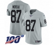 Men's Oakland Raiders #87 Foster Moreau Limited Silver Inverted Legend 100th Season Football Jersey