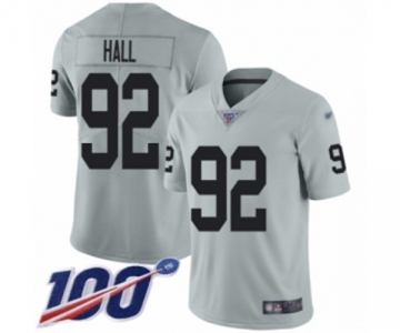 Men's Oakland Raiders #92 P.J. Hall Limited Silver Inverted Legend 100th Season Football Jersey