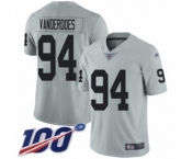 Men's Oakland Raiders #94 Eddie Vanderdoes Limited Silver Inverted Legend 100th Season Football Jersey