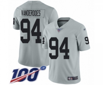 Men's Oakland Raiders #94 Eddie Vanderdoes Limited Silver Inverted Legend 100th Season Football Jersey