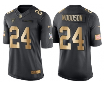 Nike Oakland Raiders #24 Charles Woodson Anthracite 2016 Christmas Gold Men's NFL Limited Salute to Service Jersey