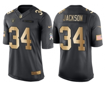 Nike Oakland Raiders #34 Bo Jackson Anthracite 2016 Christmas Gold Men's NFL Limited Salute to Service Jersey